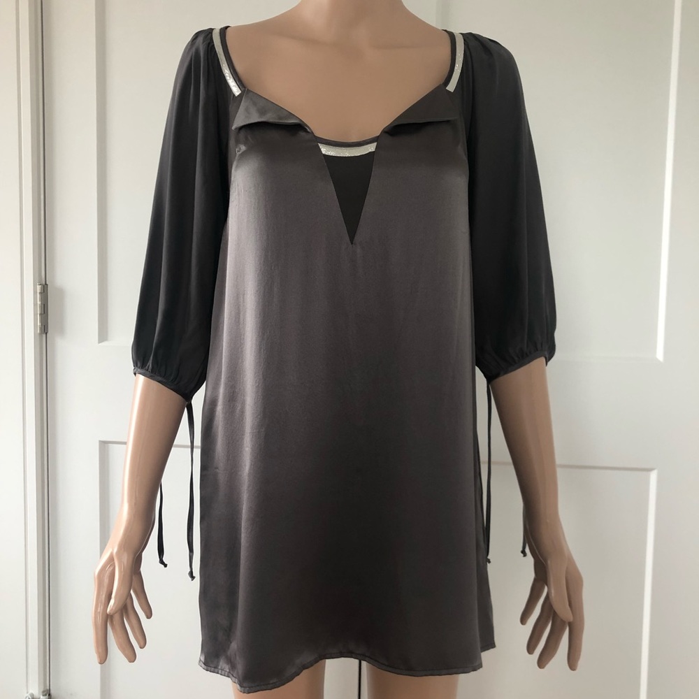 Grey Ant Silk Gray Silver Tunic 3/4 Sleeves Mini Dress XS